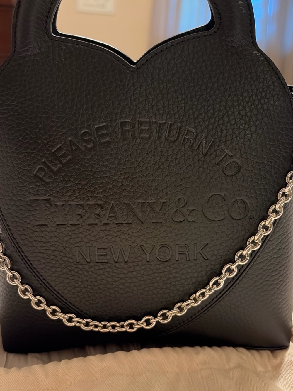 Return To Tiffany Black Leather Heart Mini Tote Bag - Picture 2 of 8
